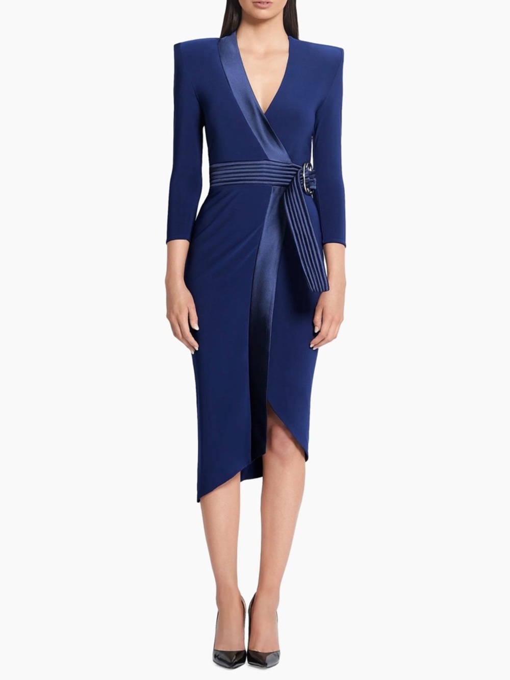 Zhivago Essex Jersey Wrap Midi Dress Women's US 12 Padded Shoulders Ink Blue